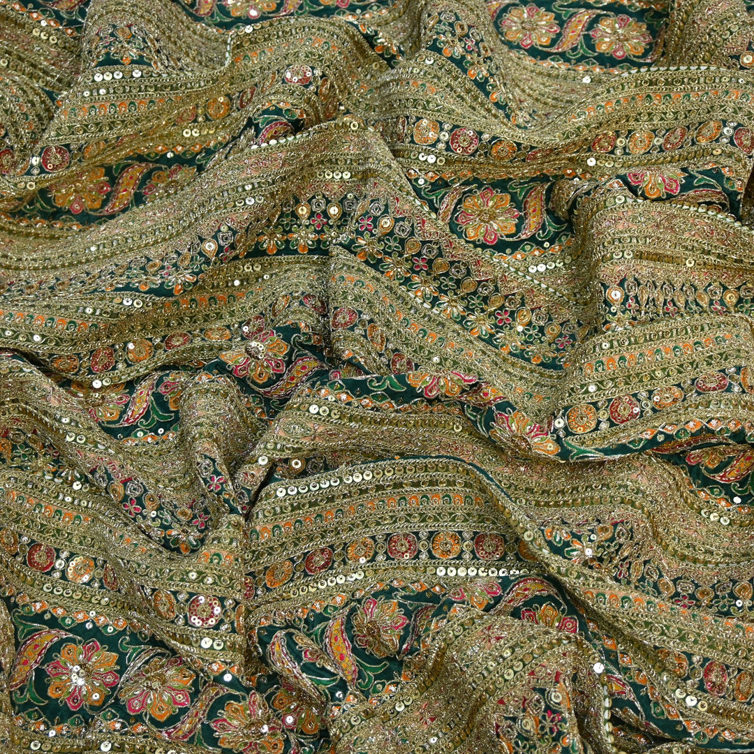 Royal Crepe Position Print Zari & Sequin Heavy Work Fabric