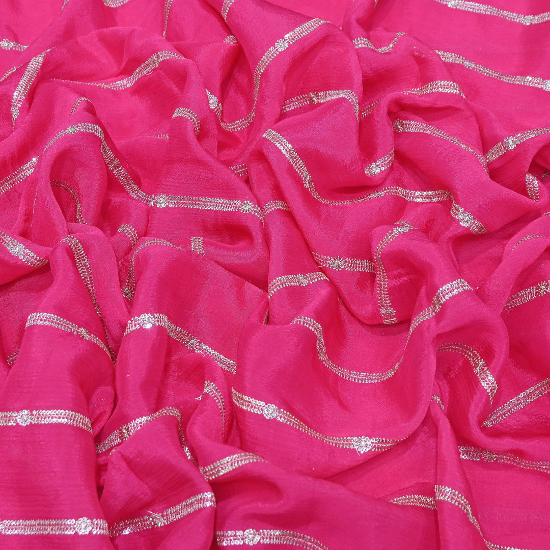Premium Viscose Chinon Zari & Sequins Embroidery Fabric | V02661C-05