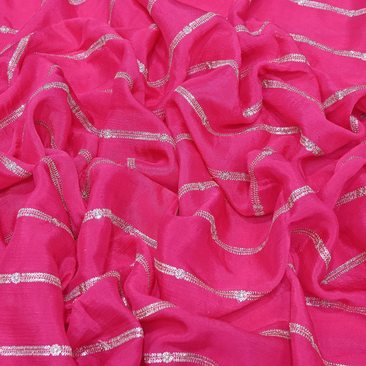 Premium Viscose Chinon Zari & Sequins Embroidery Fabric | V02661C-05
