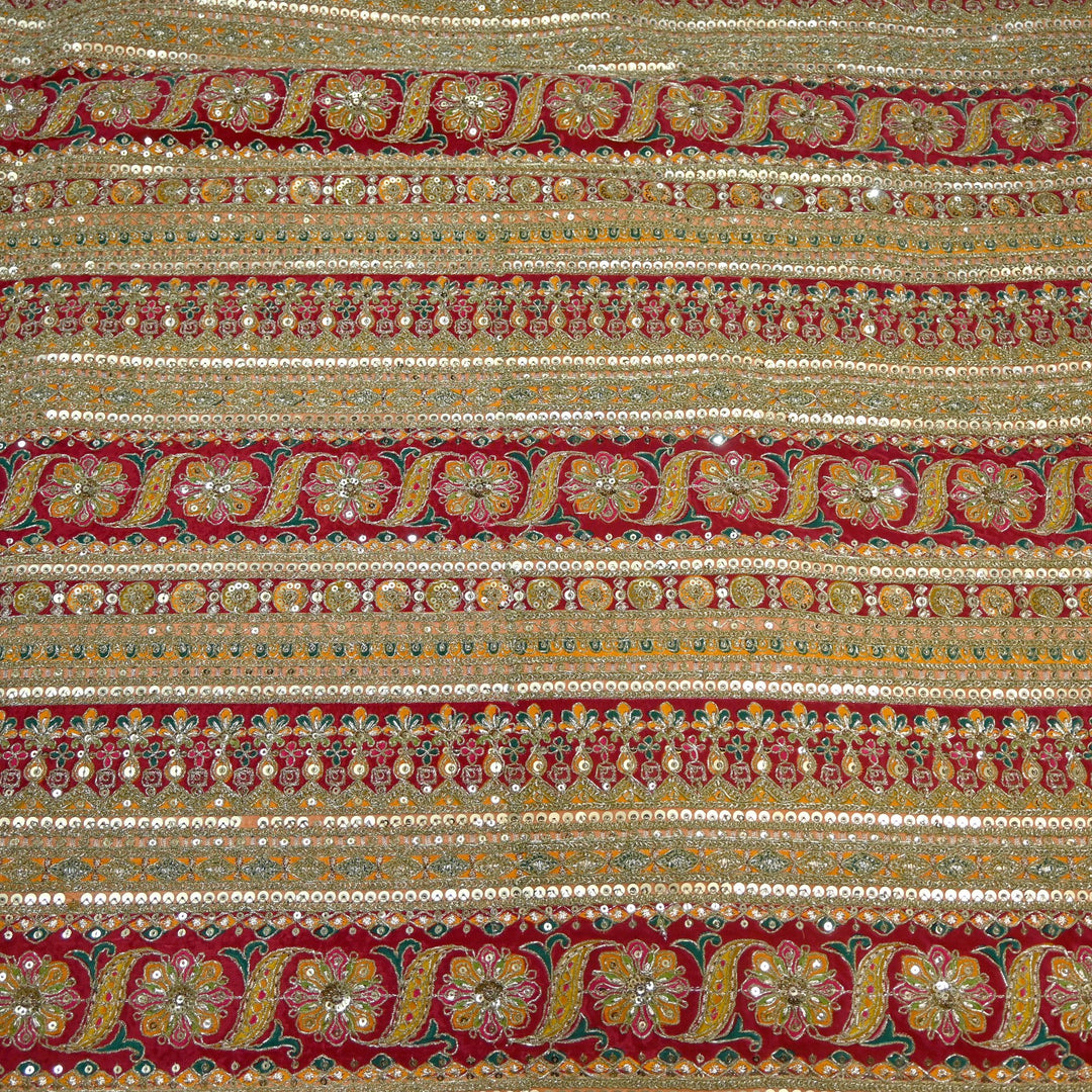 Royal Crepe Position Print Zari & Sequin Heavy Work Fabric