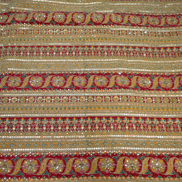 Royal Crepe Position Print Zari & Sequin Heavy Work Fabric