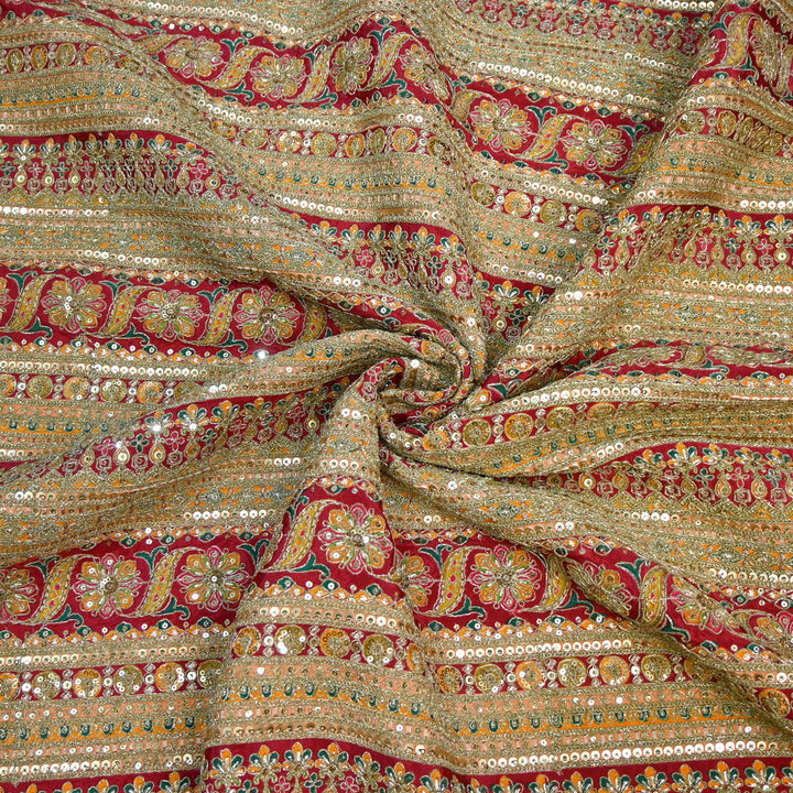 Royal Crepe Position Print Zari & Sequin Heavy Work Fabric