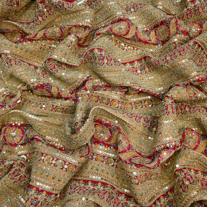 Royal Crepe Position Print Zari & Sequin Heavy Work Fabric