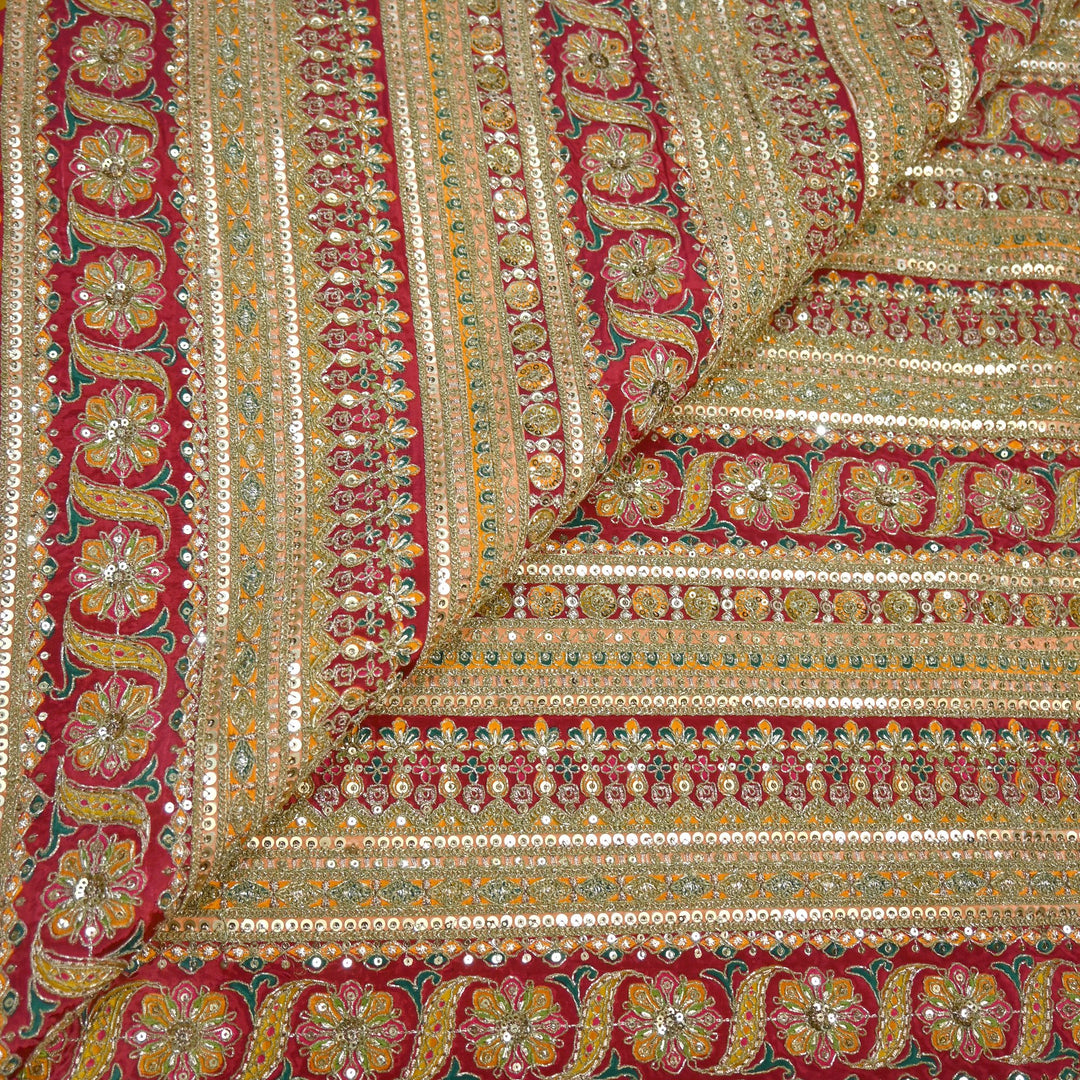 Royal Crepe Position Print Zari & Sequin Heavy Work Fabric