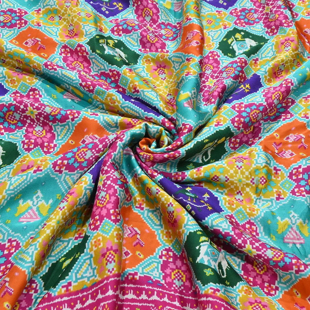 Premium Modal Satin Fabric with Traditional Patola Digital Print - 001416-P15