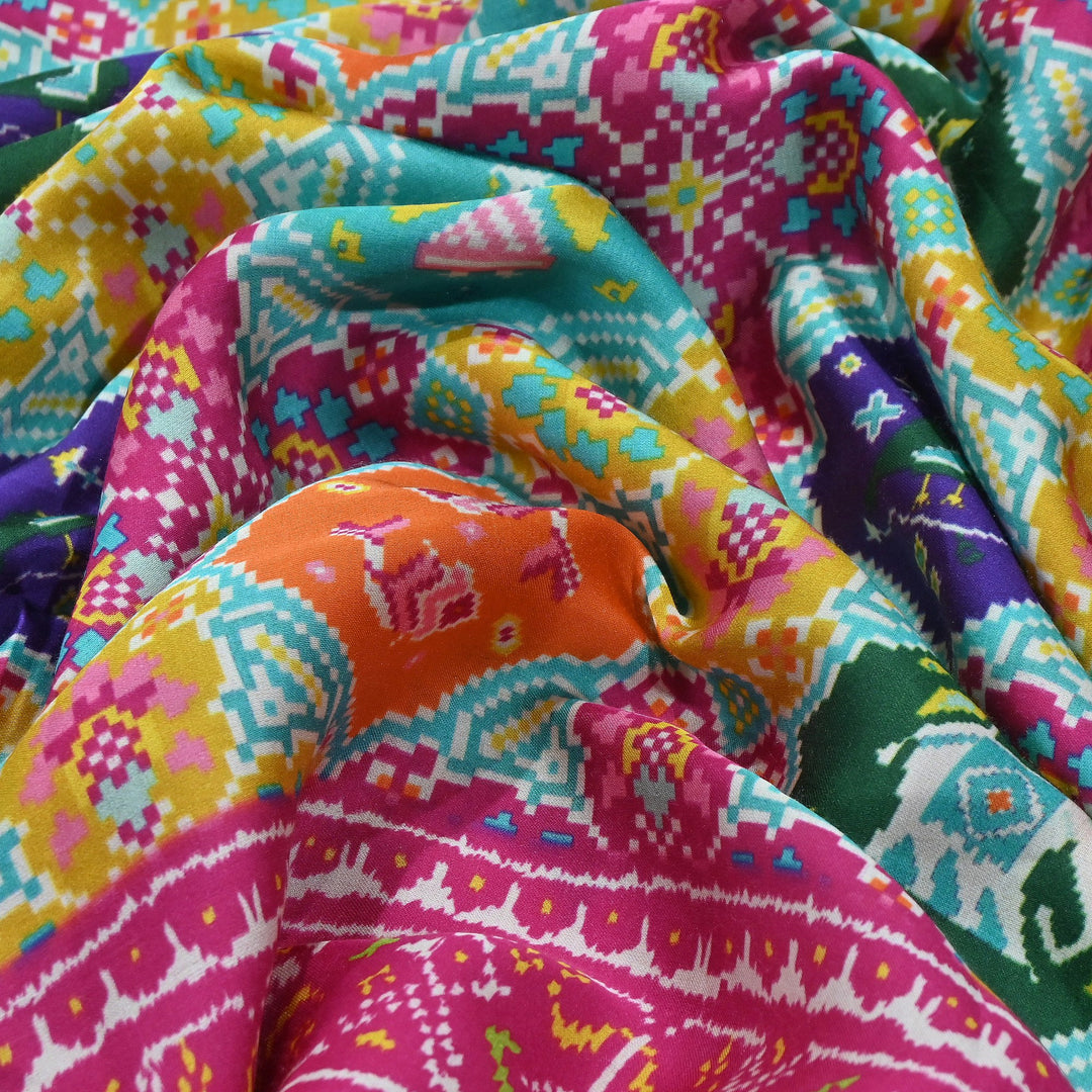 Premium Modal Satin Fabric with Traditional Patola Digital Print - 001416-P15