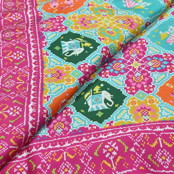 Premium Modal Satin Fabric with Traditional Patola Digital Print - 001416-P15