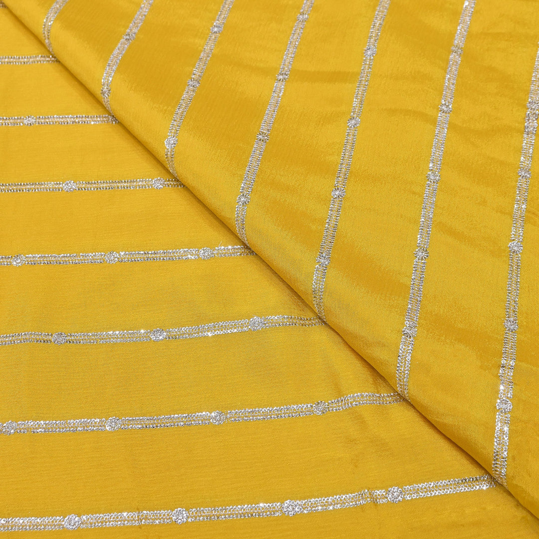 Premium Viscose Chinon Zari & Sequins Embroidery Fabric | V02661C-02