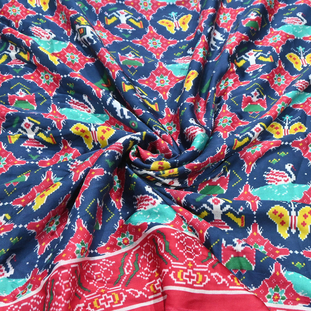 Premium Modal Satin Fabric with Traditional Patola Digital Print - 001416-P13