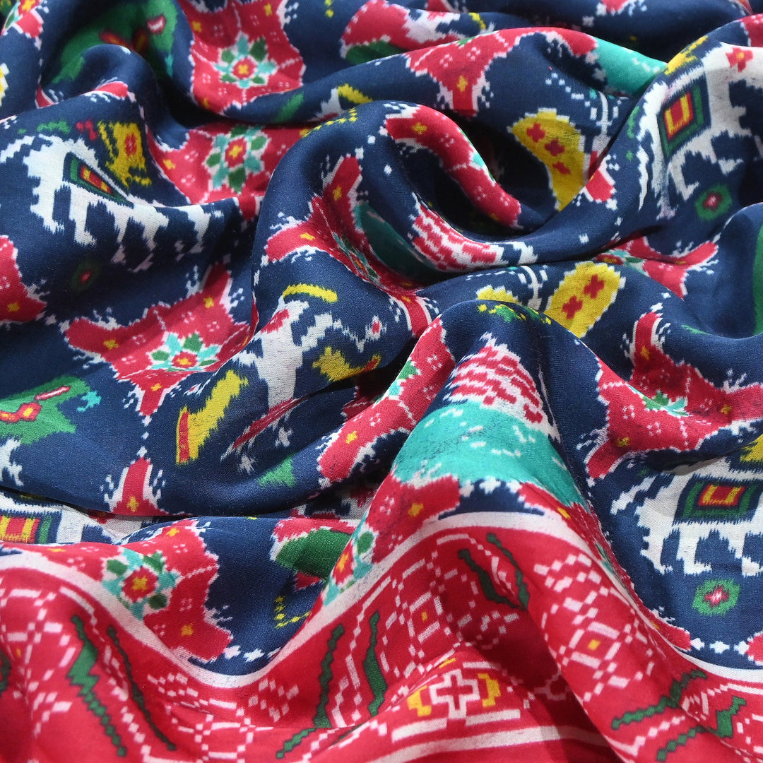 Premium Modal Satin Fabric with Traditional Patola Digital Print - 001416-P13