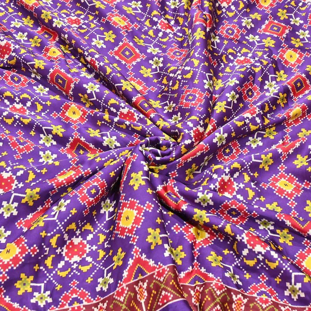 Premium Modal Satin Fabric with Traditional Patola Digital Print - 001416-P12