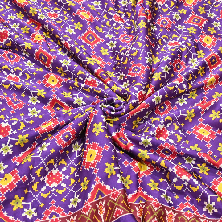 Premium Modal Satin Fabric with Traditional Patola Digital Print - 001416-P12