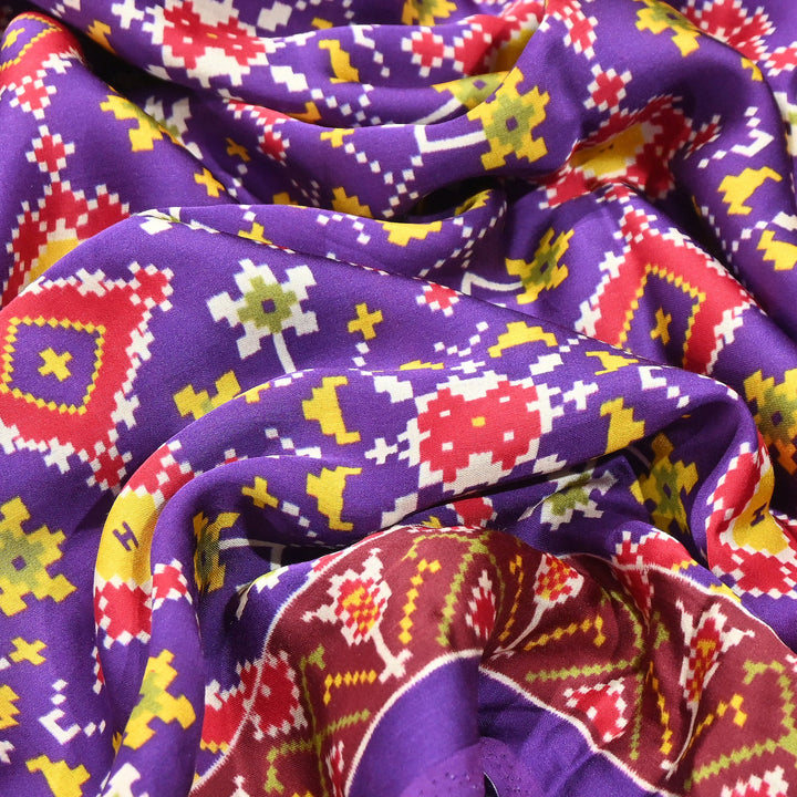 Premium Modal Satin Fabric with Traditional Patola Digital Print - 001416-P12