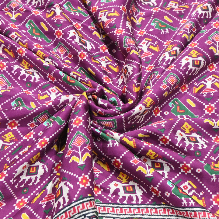 Premium Modal Satin Fabric with Traditional Patola Digital Print - 001416-P11