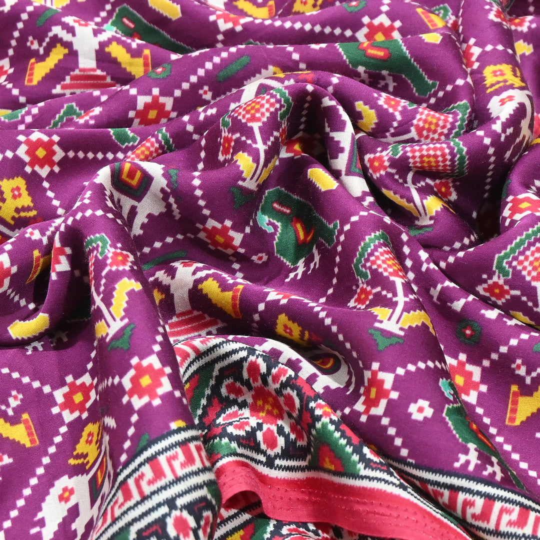 Premium Modal Satin Fabric with Traditional Patola Digital Print - 001416-P11
