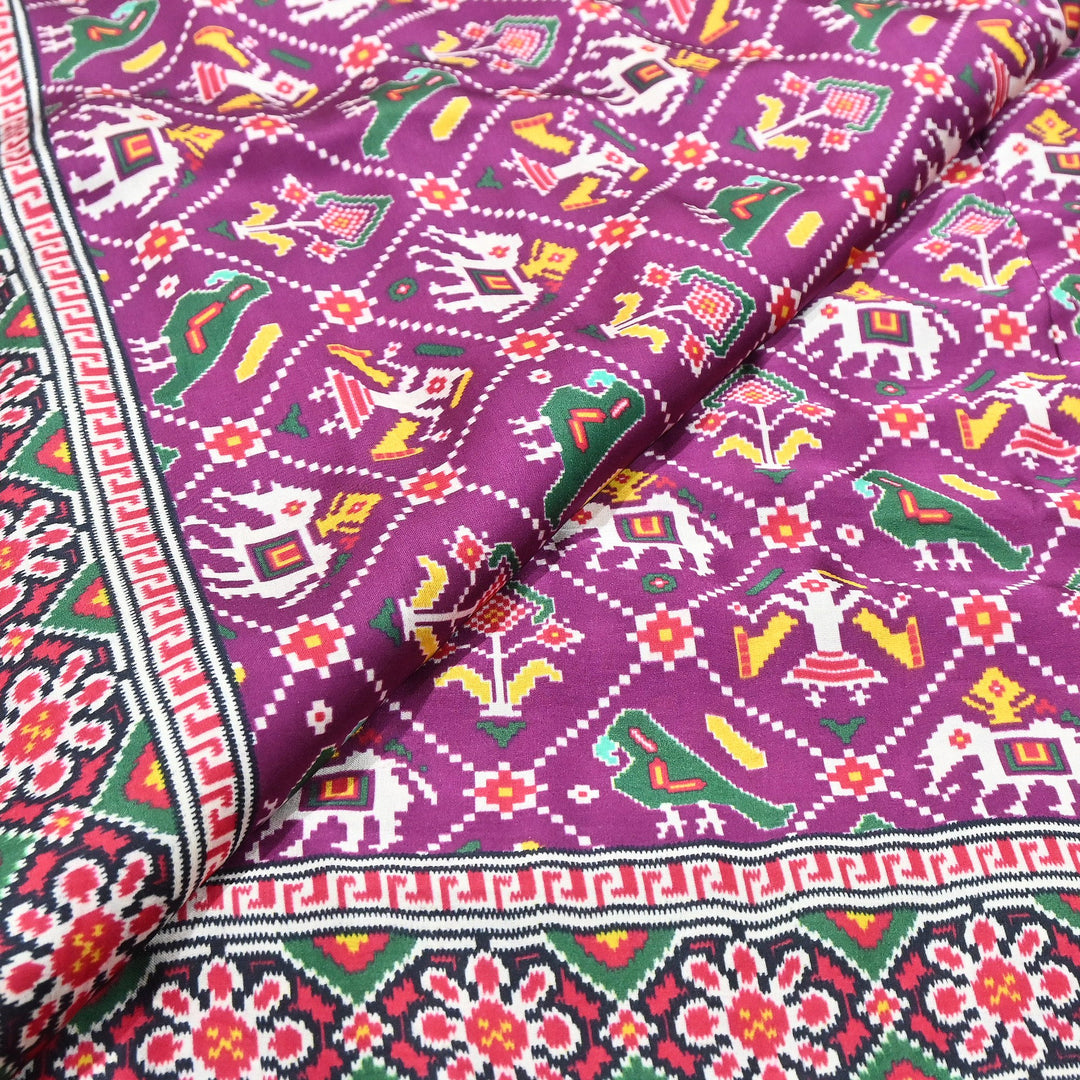 Premium Modal Satin Fabric with Traditional Patola Digital Print - 001416-P11