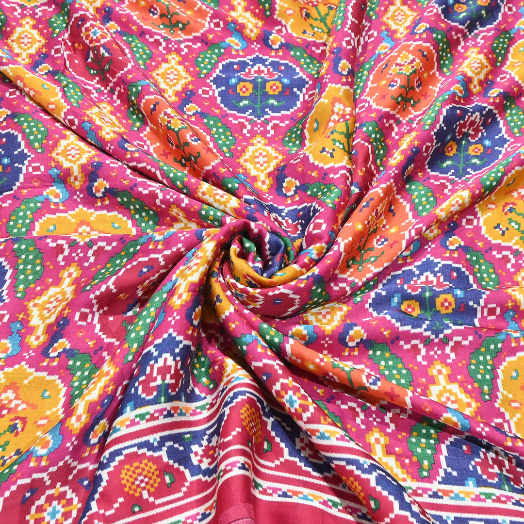 Premium Modal Satin Fabric with Traditional Patola Digital Print - 001416-P10