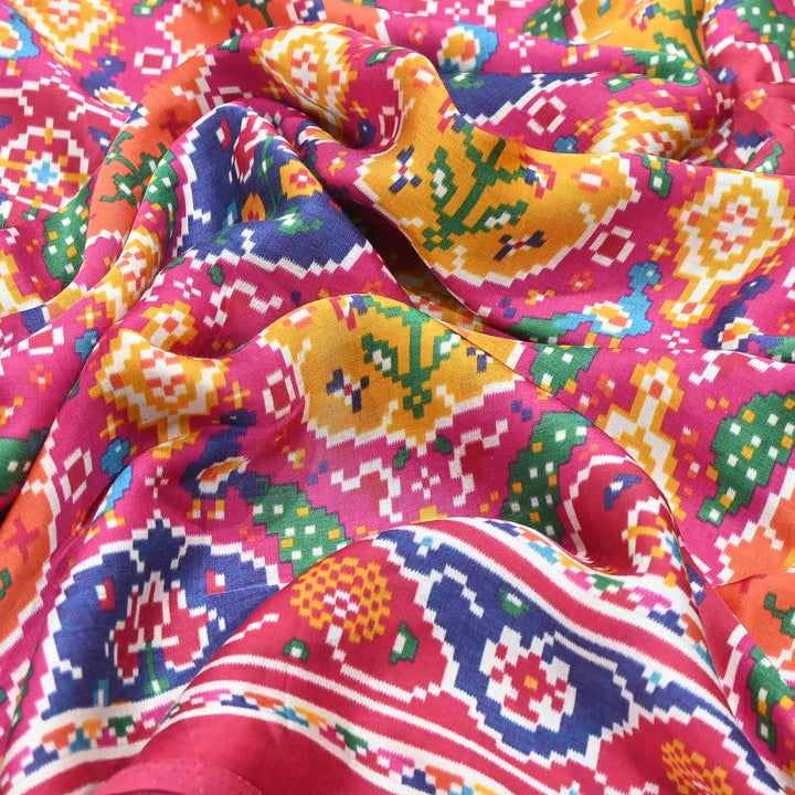 Premium Modal Satin Fabric with Traditional Patola Digital Print - 001416-P10