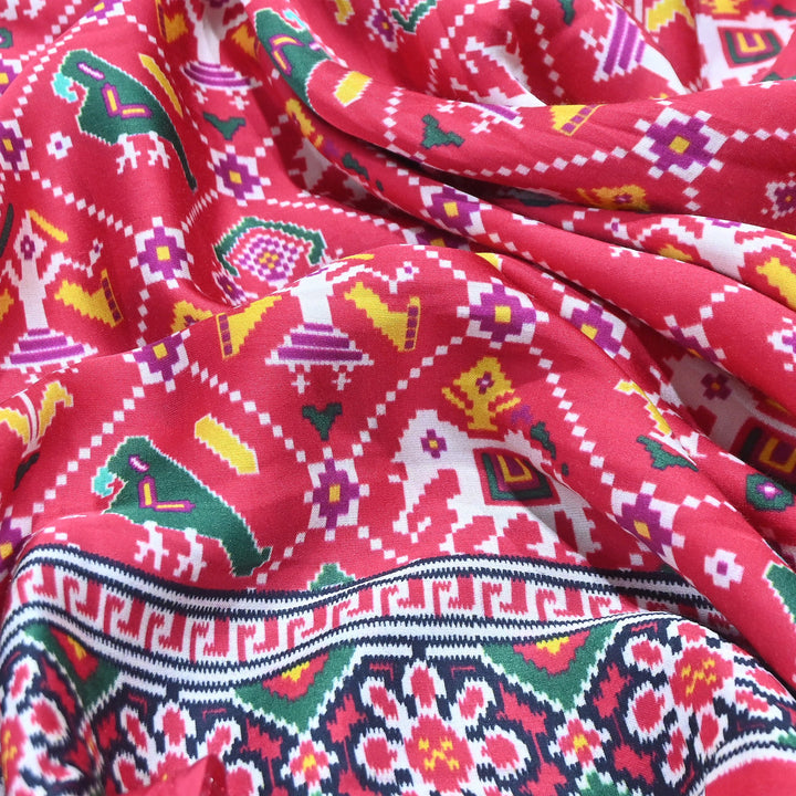 Premium Modal Satin Fabric with Traditional Patola Digital Print - 001416-P9