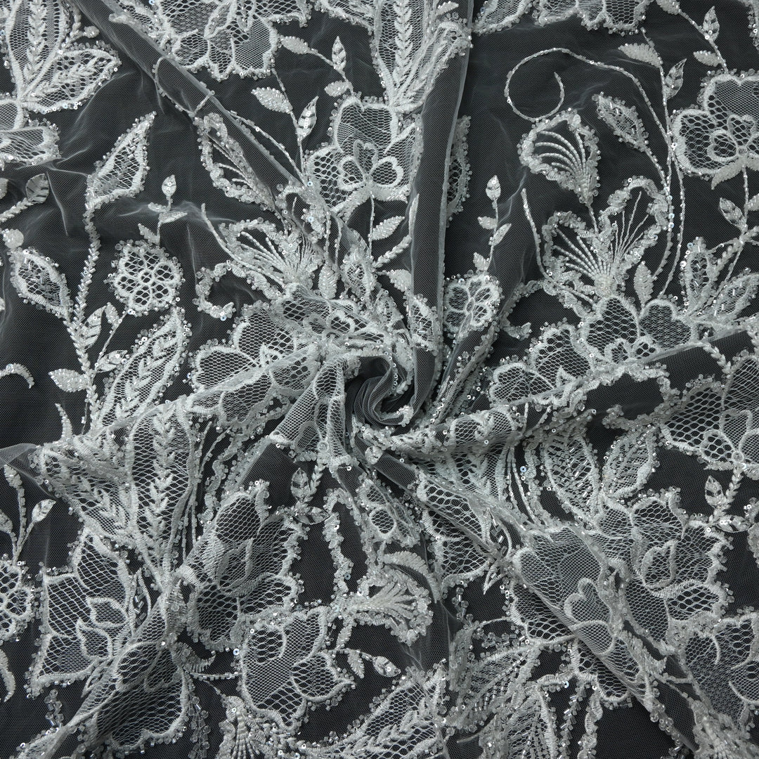 Shand Lace Patches & Cut Dana Sequins Work on Net Fabric