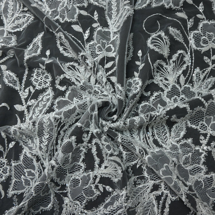 Shand Lace Patches & Cut Dana Sequins Work on Net Fabric