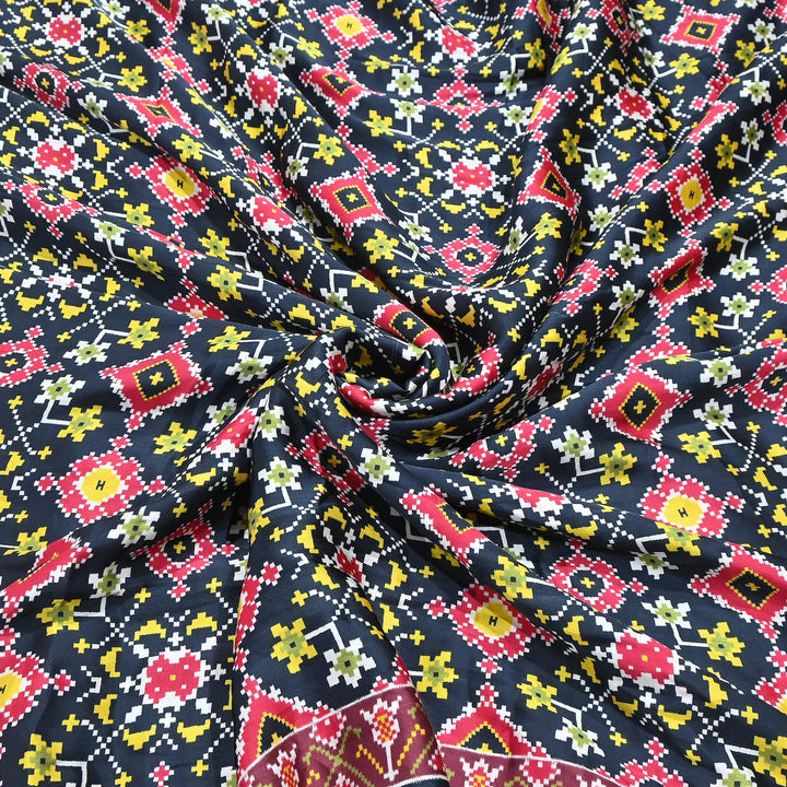 Premium Modal Satin Fabric with Traditional Patola Digital Print - 001416-P8