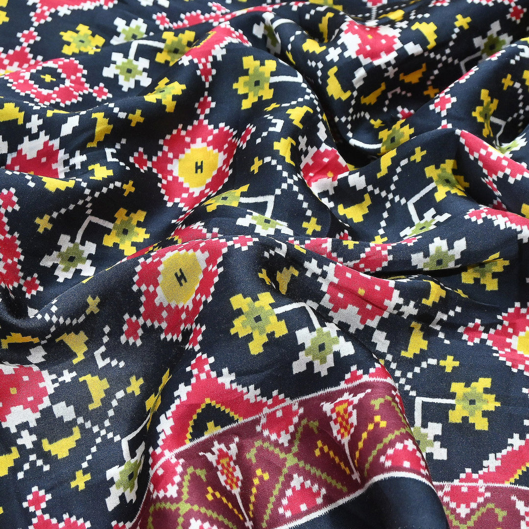 Premium Modal Satin Fabric with Traditional Patola Digital Print - 001416-P8