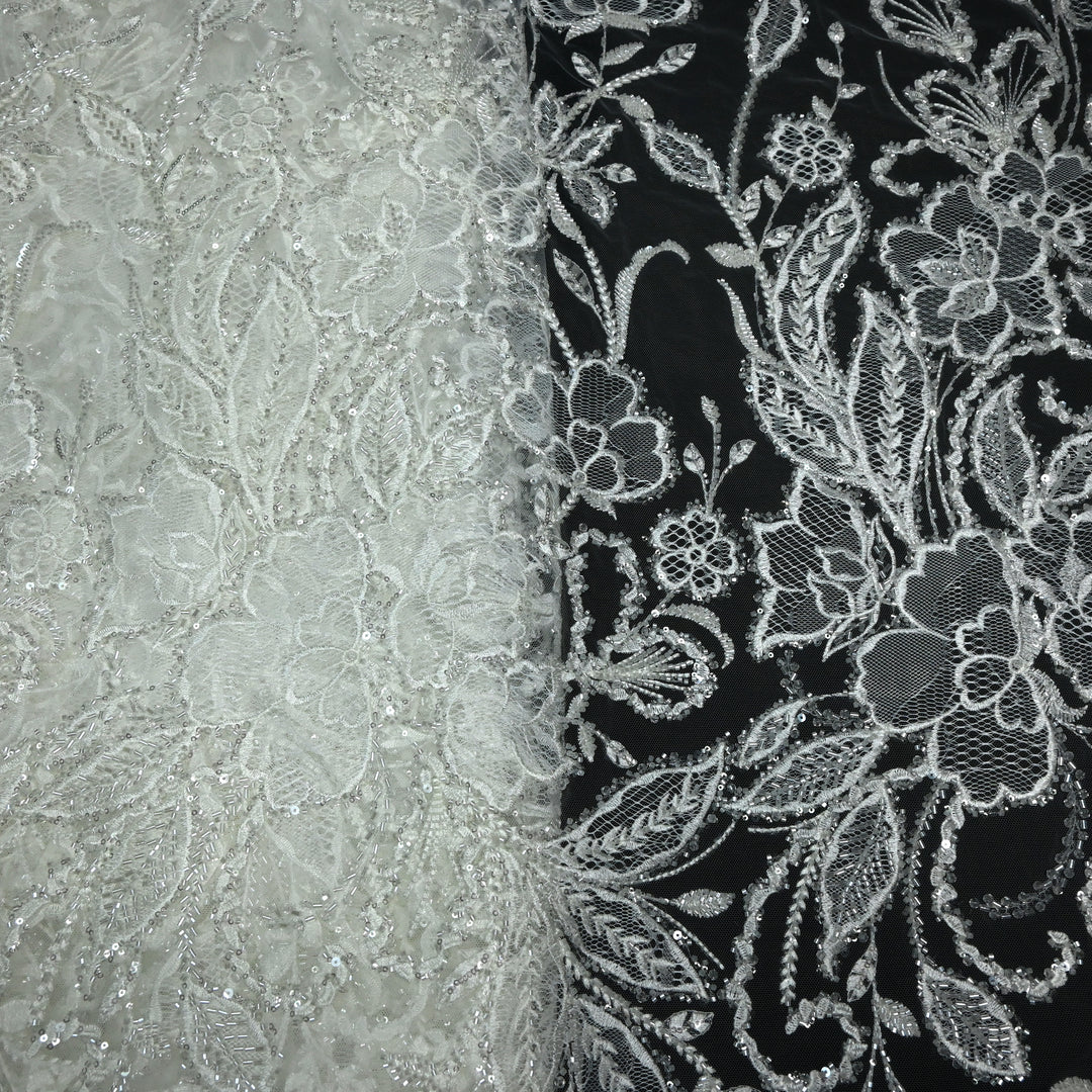 Shand Lace Patches & Cut Dana Sequins Work on Net Fabric