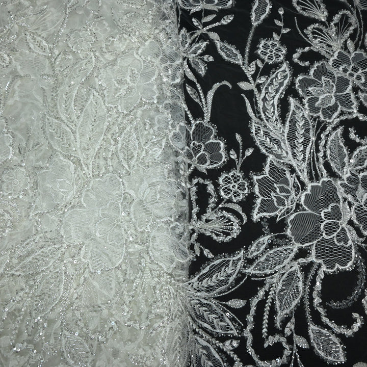 Shand Lace Patches & Cut Dana Sequins Work on Net Fabric