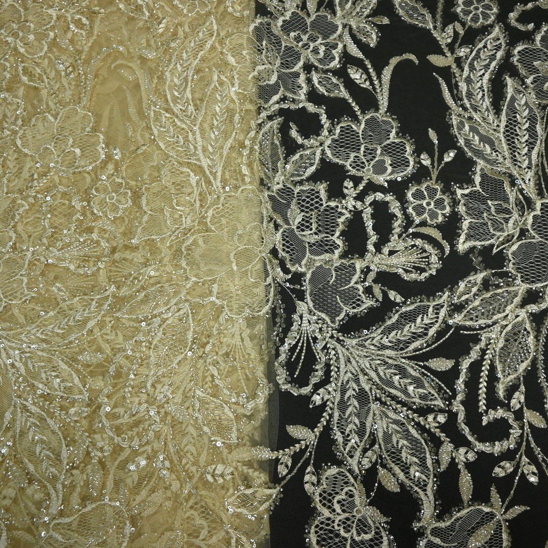 Shand Lace Patches & Cut Dana Sequins Work on Net Fabric