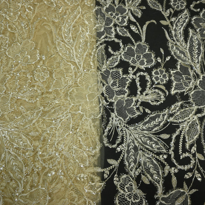 Shand Lace Patches & Cut Dana Sequins Work on Net Fabric