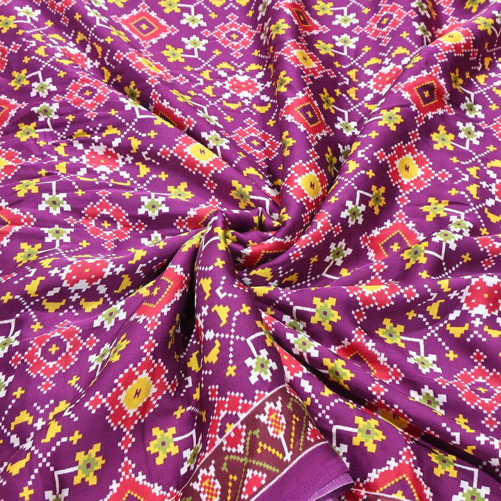 Premium Modal Satin Fabric with Traditional Patola Digital Print - 001416-P7