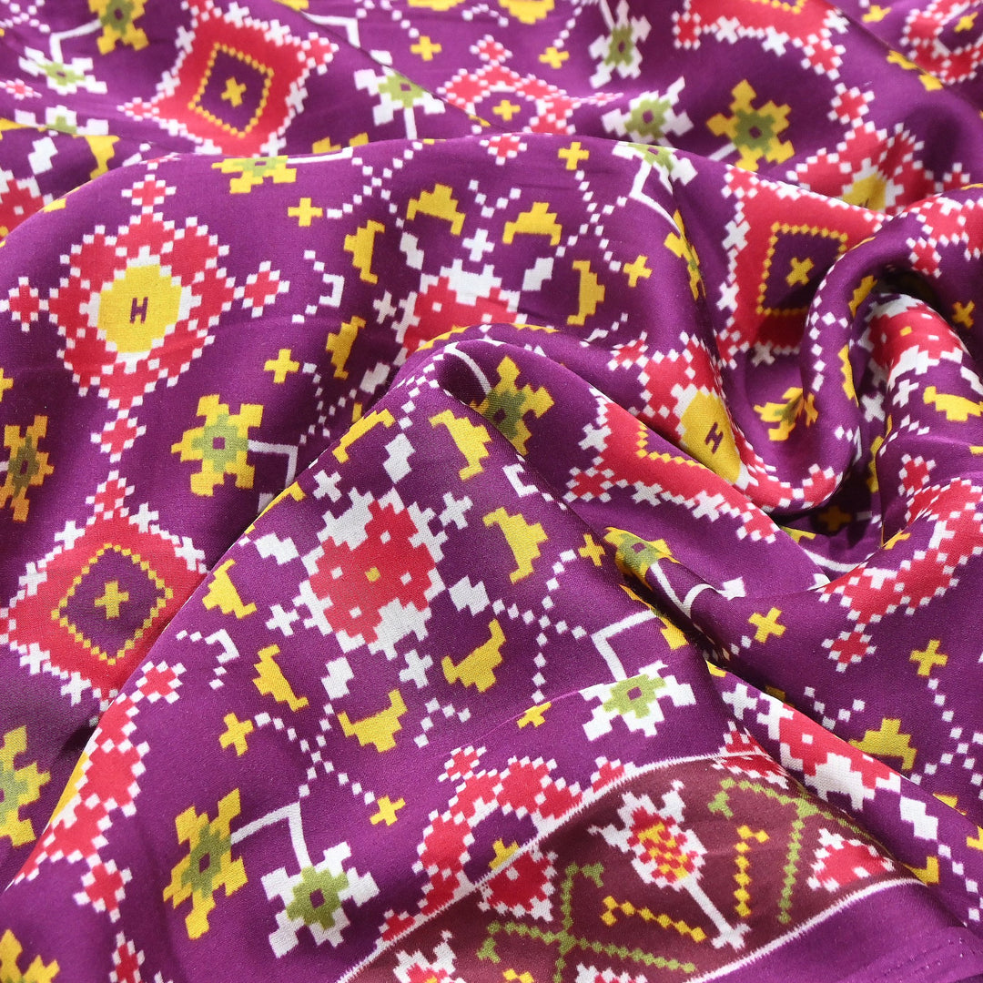 Premium Modal Satin Fabric with Traditional Patola Digital Print - 001416-P7