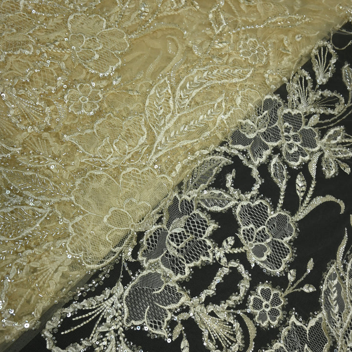 Shand Lace Patches & Cut Dana Sequins Work on Net Fabric