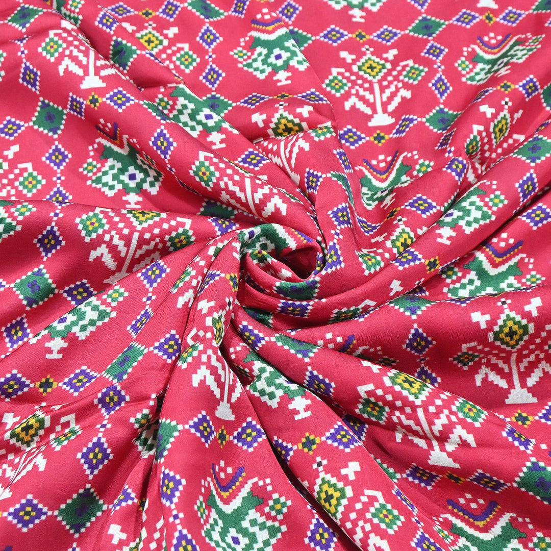 Premium Modal Satin Fabric with Traditional Patola Digital Print - 001416-P6