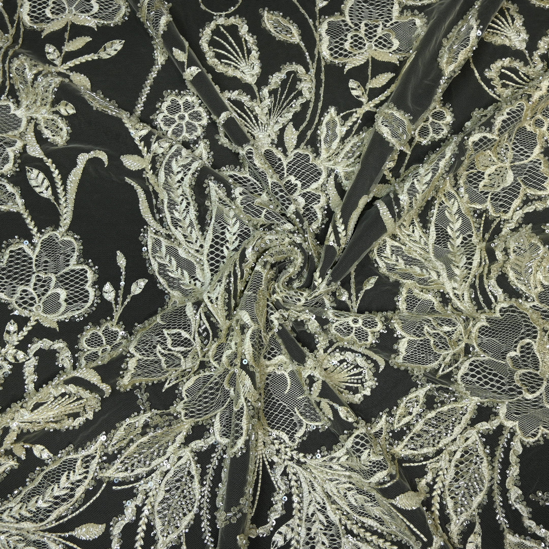 Shand Lace Patches & Cut Dana Sequins Work on Net Fabric
