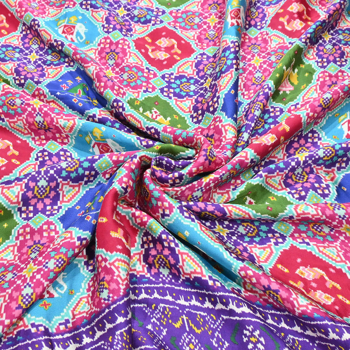 Premium Modal Satin Fabric with Traditional Patola Digital Print - 001416-P5
