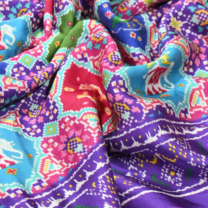 Premium Modal Satin Fabric with Traditional Patola Digital Print - 001416-P5