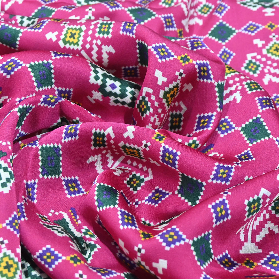 Premium Modal Satin Fabric with Traditional Patola Digital Print - 001416-P4
