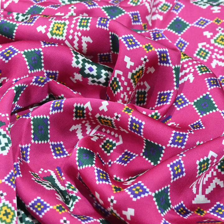 Premium Modal Satin Fabric with Traditional Patola Digital Print - 001416-P4