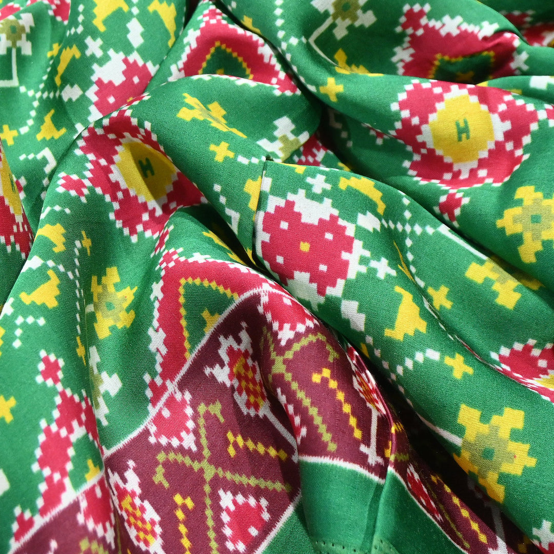 Premium Modal Satin Fabric with Traditional Patola Digital Print - 001416-P3