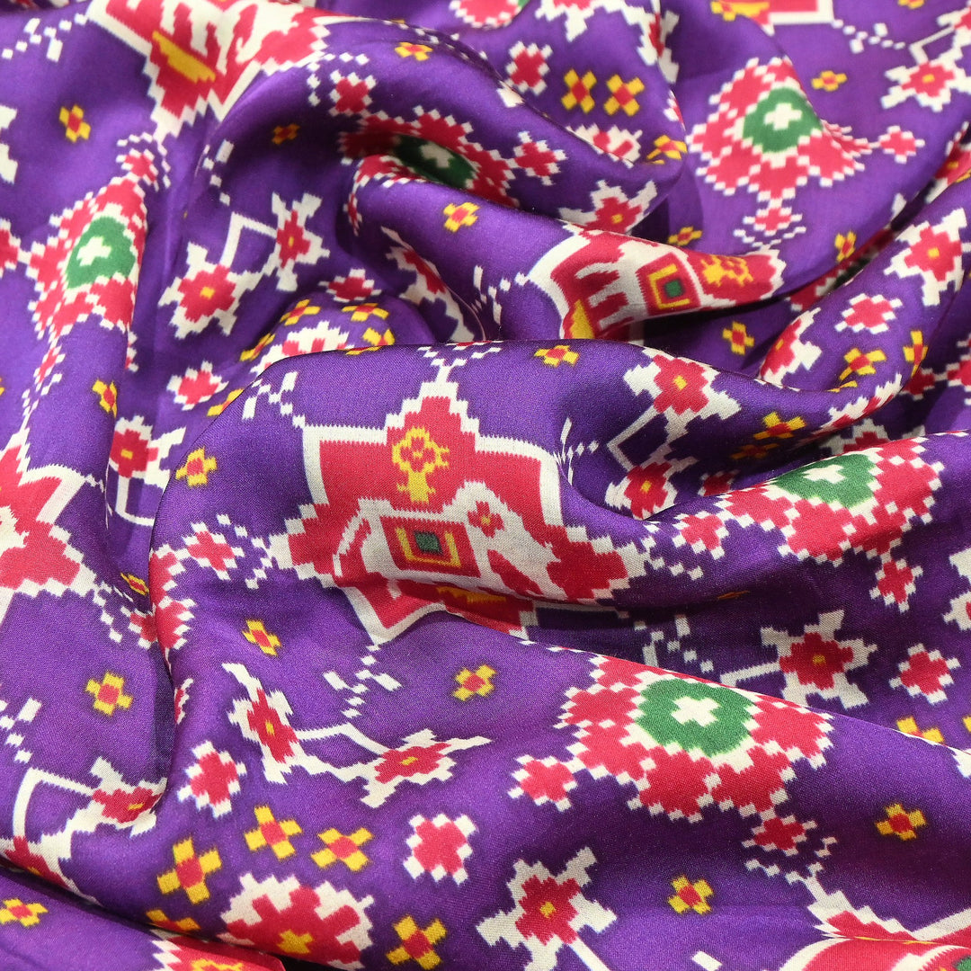 Premium Modal Satin Fabric with Traditional Patola Digital Print - 001416-P2