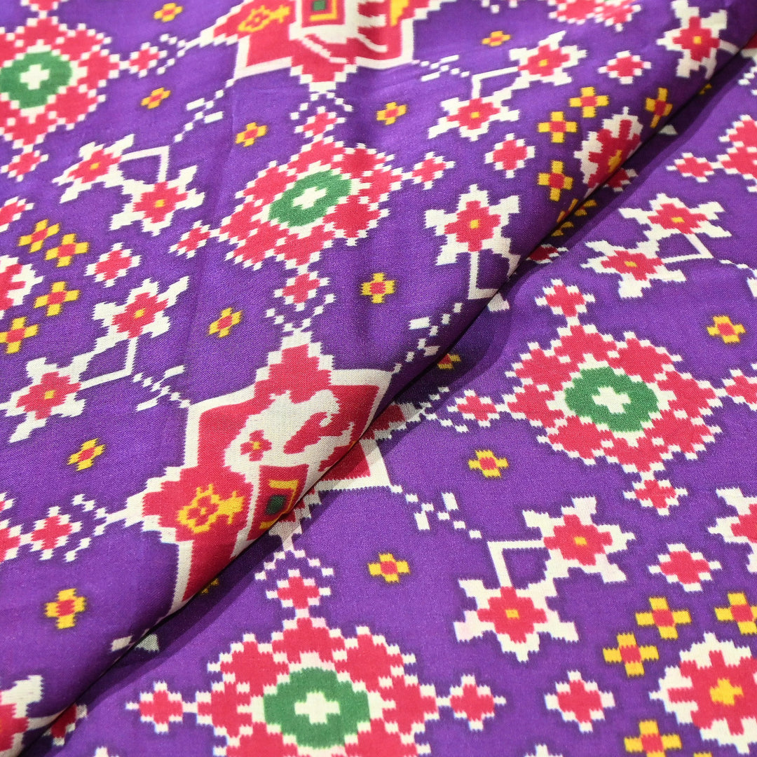 Premium Modal Satin Fabric with Traditional Patola Digital Print - 001416-P2