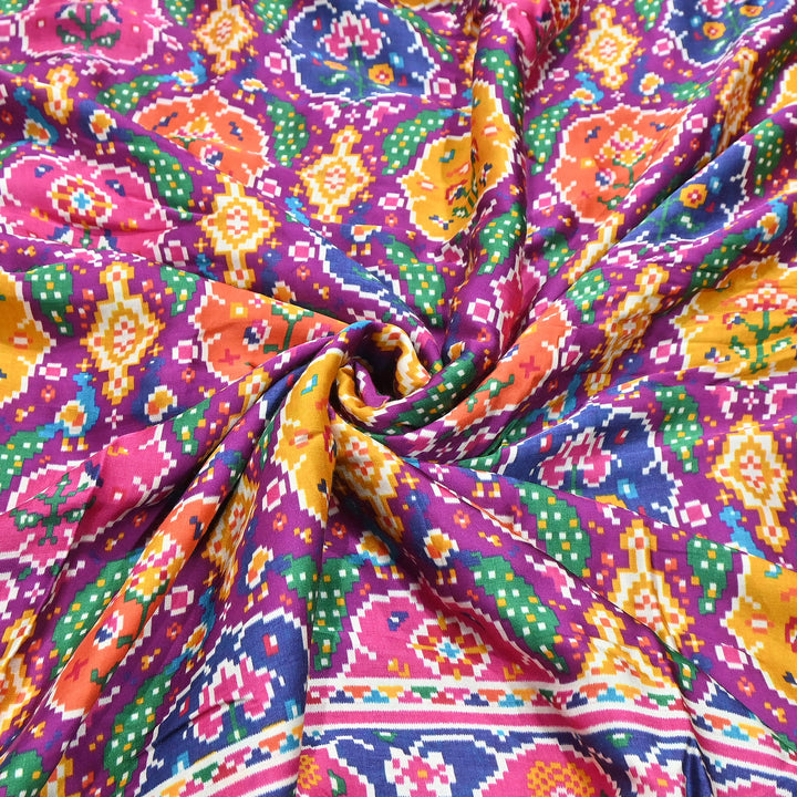 Premium Modal Satin Fabric with Traditional Patola Digital Print - 001416-P1