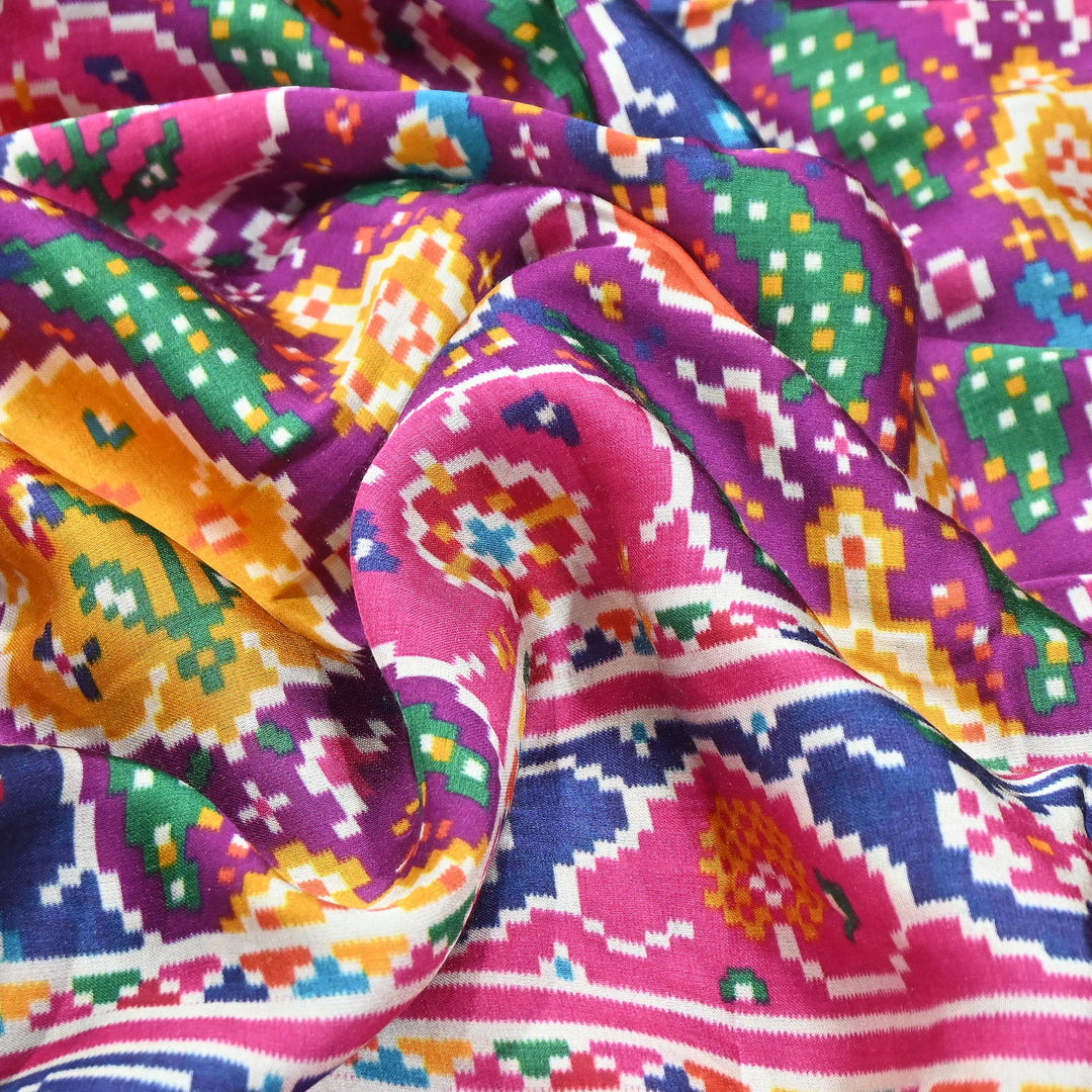 Premium Modal Satin Fabric with Traditional Patola Digital Print - 001416-P1