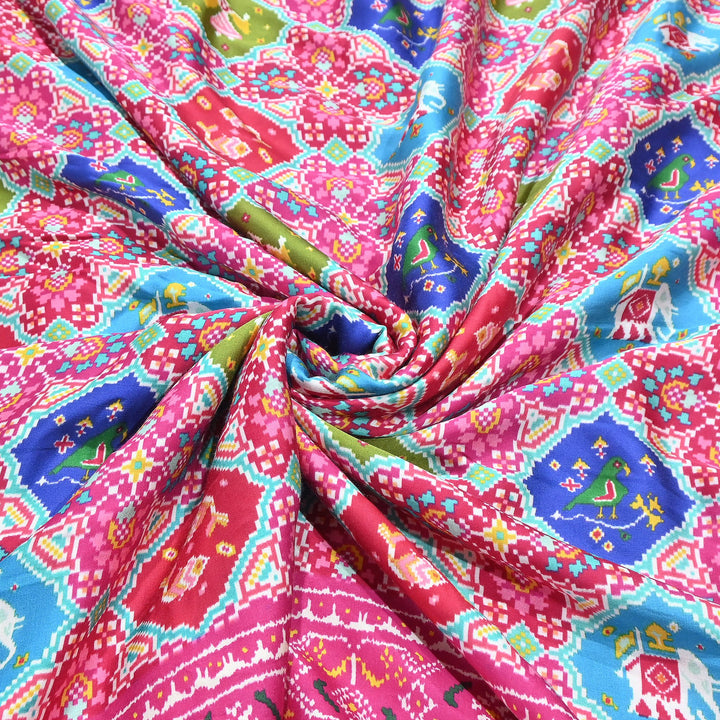 Premium Modal Satin Fabric with Traditional Patola Digital Print - 001416-P