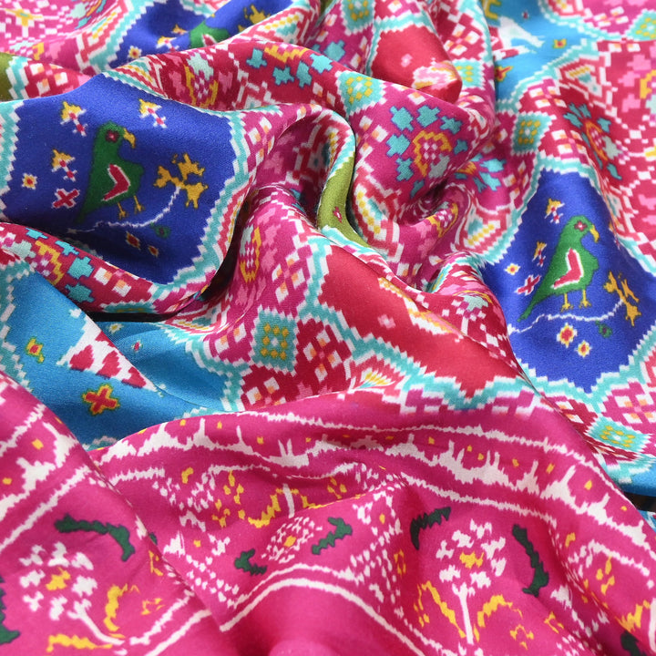 Premium Modal Satin Fabric with Traditional Patola Digital Print - 001416-P