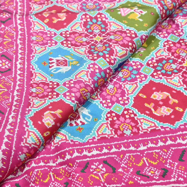 Premium Modal Satin Fabric with Traditional Patola Digital Print - 001416-P