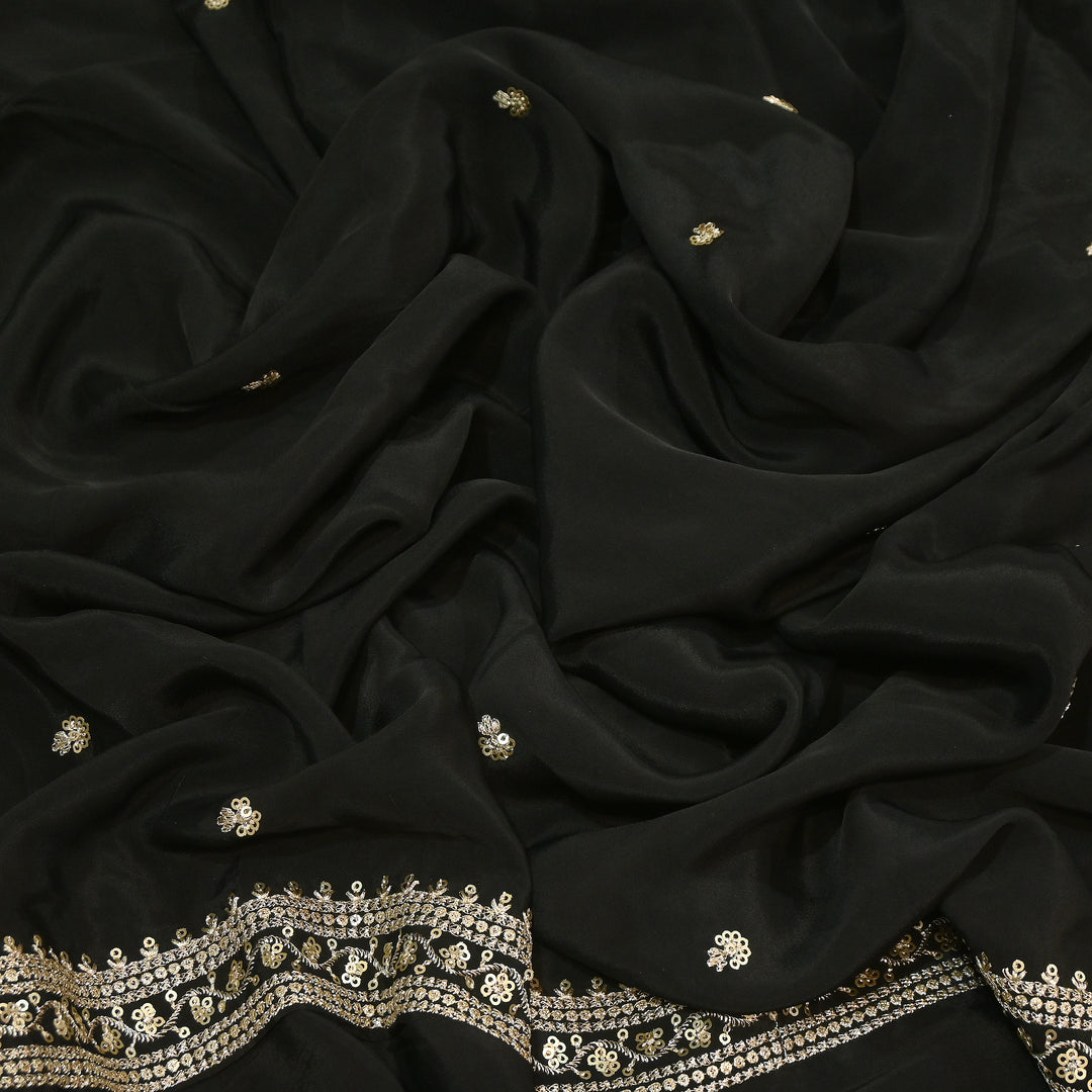 Premium Dyed Crepe Zari & Sequins Embroidery Fabric – Luxury Designer Crepe Fabric for Festive & Party Wear|KP1502-7