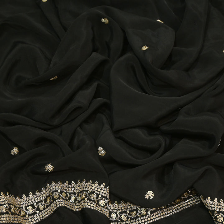 Premium Dyed Crepe Zari & Sequins Embroidery Fabric – Luxury Designer Crepe Fabric for Festive & Party Wear|KP1502-7